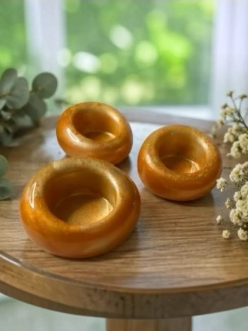 Handcrafted Amber Gold Ceramic Tea Light Holders - Set of 3
